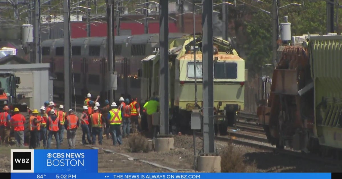 5 Amtrak workers hurt after trucks crash near MBTA station in Hyde Park - CBS Boston