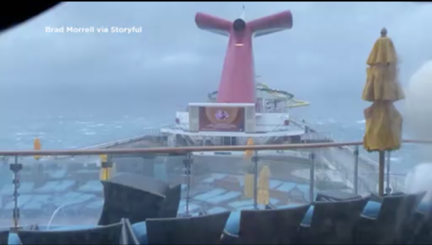 The Carnival Sunshine cruise ship seen during stormy weather and rough seas on a trip from the Bahamas to Charleston. 