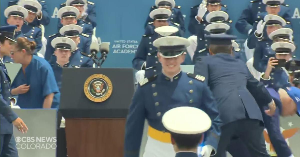 Biden tumbles on stage during AFA graduation CBS Colorado