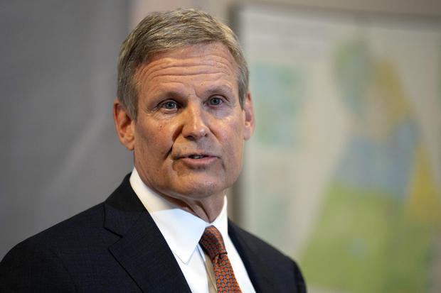 Tennessee Gov. Bill Lee responds to questions during a news conference April 11, 2023, in Nashville, Tenn. 