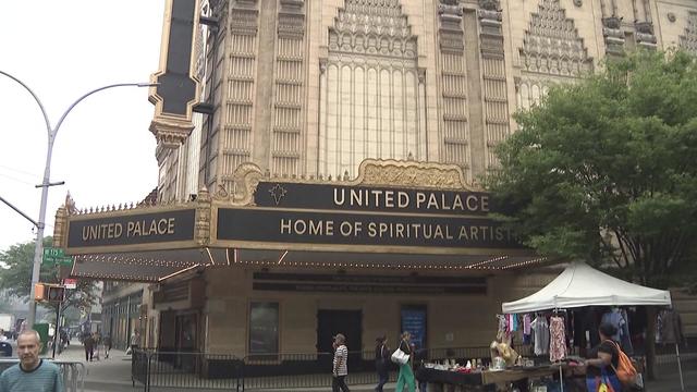 The exterior and marquee of the United Palace theater in Washington Heights. 