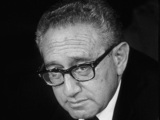 Henry Kissinger is seen during a visit to Paris on November 12, 1987.