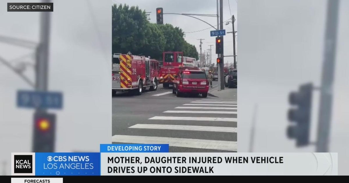 Woman, teenager injured after car drives onto sidewalk in downtown Los ...