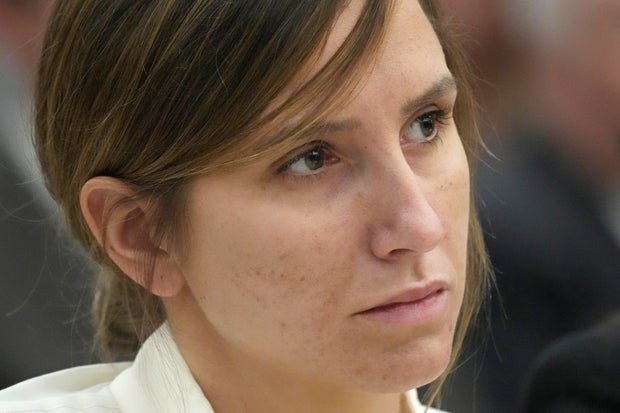 Kouri Richins, a Utah mother of three who authorities say fatally poisoned her husband then wrote a children's book about grieving, looks on during a bail hearing June 12, 2023, in Park City, Utah.