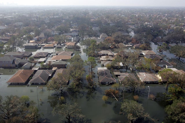 An aerial view shows the flooded area in