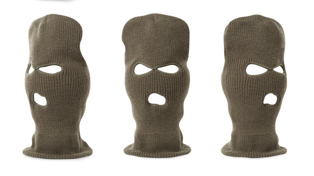Set with different balaclavas on white background 