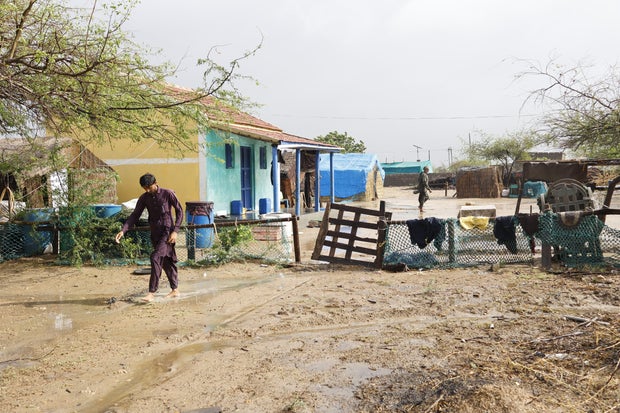 A general view of the evacuated village of Ashira Vandh, near Jakhau port, where Cyclone Biparjoy later made landfall in India's Gujarat state, June 15, 2023