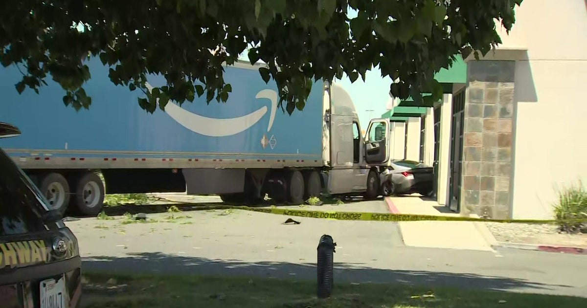 Big rig leaves I5 crashes into building in Lathrop area Big rig leaves I5 crashes into building in Lathrop area