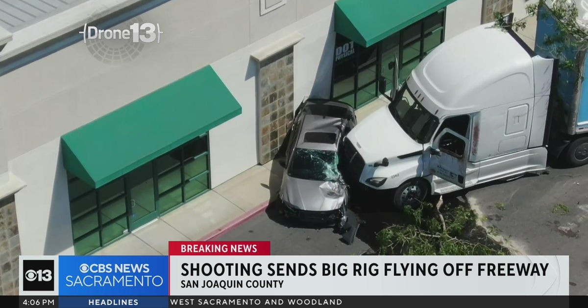 Shooting sends big rig flying off California freeway - CBS Sacramento