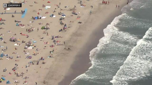 An aerial view of beachgoers at Rockaway Beach in Queens. 