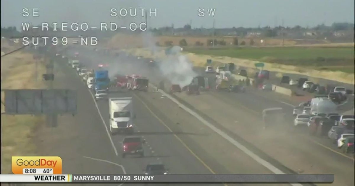 Vehicle catches fire on Highway 99 north of Sacramento - CBS Sacramento