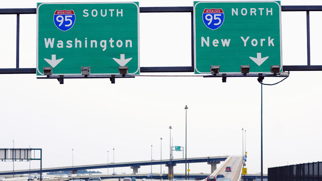 Low angle view of road signboards over the road, Baltimore, Maryland, USA 