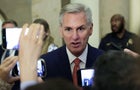 Speaker of the House Kevin McCarthy speaks to members of the press outside his office at the U.S. Capitol on June 7, 2023. 