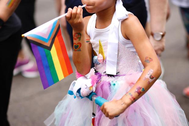 A young girl participates in the Annual New York Pride March on June 25, 2023 in New York City. 