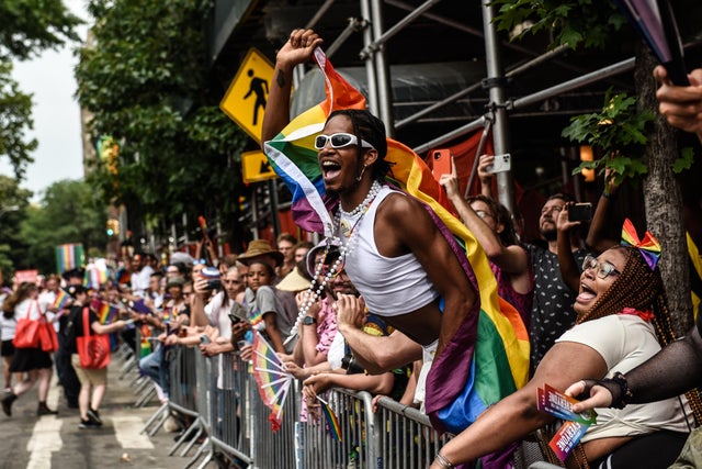 People participate in the annual Pride March on June 25, 2023 in New York City. 