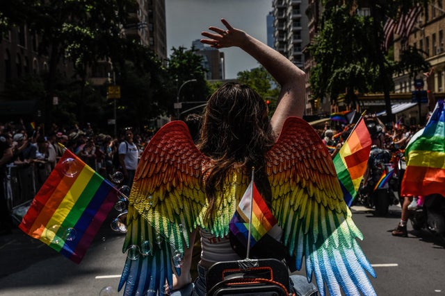 People participate in the annual Pride March on June 25, 2023 in New York City. 