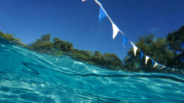 Underwater photo in a pool, looking up 