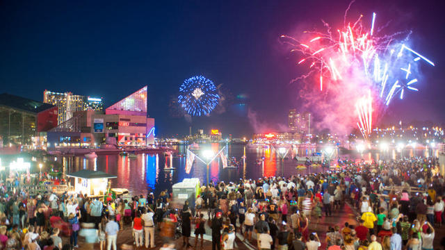 4th of July fireworks in Inner Harbor, Baltimore, USA 