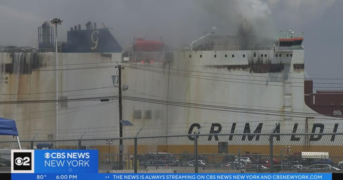 Flames from cargo ship in Newark raising safety concerns - CBS New York