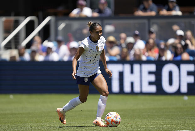 Alyssa Thompson of the U.S. Women's National Team dribbles during a July 9, 2023, match vs. Wales. 