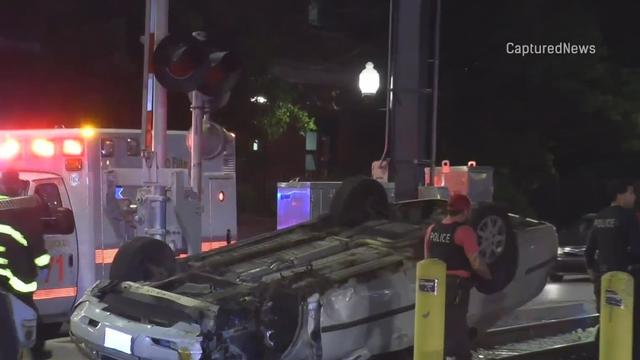 Flashing lights on top of police patrol car 