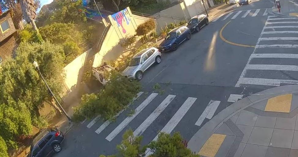 Video Car plummets over Sanchez Street stairs in San Francisco Video Car plummets over Sanchez Street stairs in San Francisco