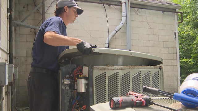 Close up of a residential air conditioning unit 