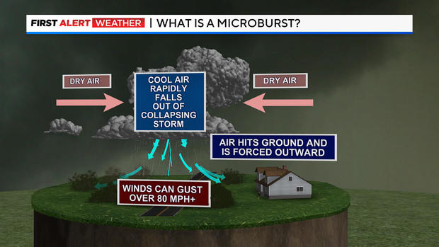 A graphic explaining how a microburst works. 