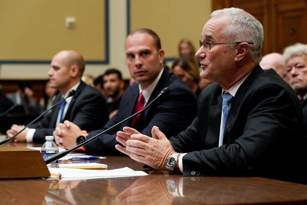 Retired Navy Commander David Fravor testifies during a congressional hearing on UFOs