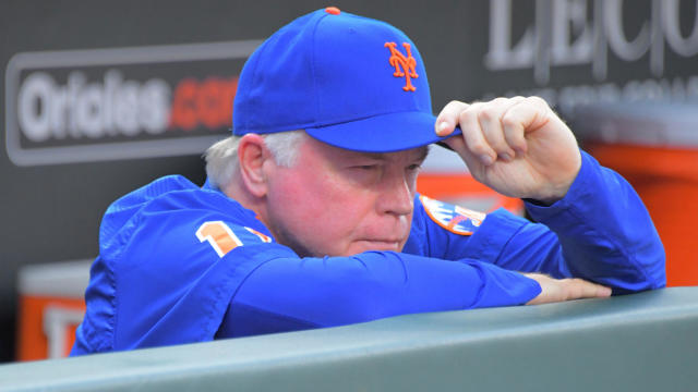 New York Mets manager Buck Showalter, a former Baltimore Orioles skipper, looks on from the dugout during action at Oriole Park at Camden Yards on Friday, Aug. 4, 2023, in Baltimore. 