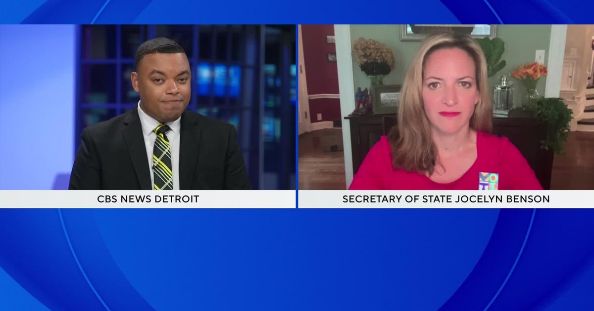 Michigan Secretary of State Jocelyn Benson speaks on the charges