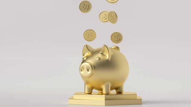 Piggy piggy bank and dollar coins 