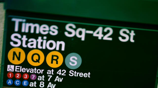 Entrance sign for New York Subway at Times Square 