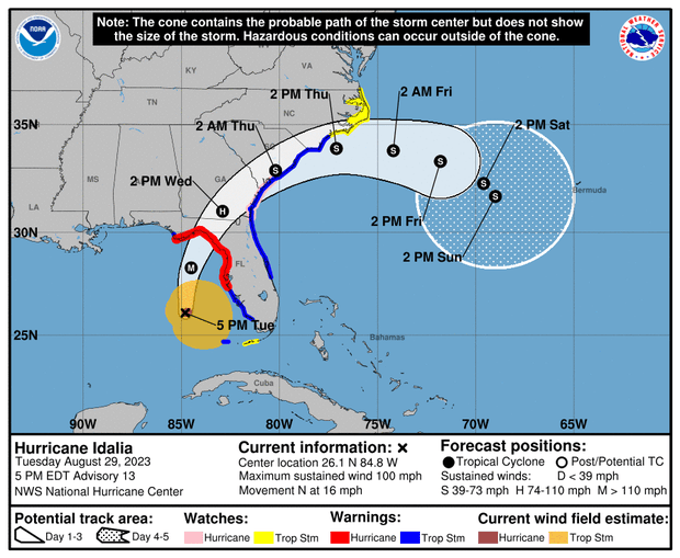 Hurricane Idalia forecast map