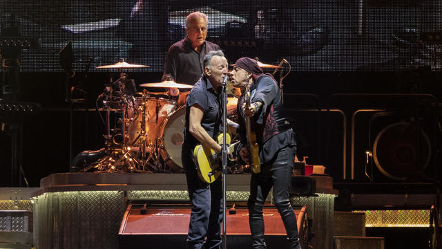 Bruce Springsteen performs with Steven Van Zandt of the E Street Band during Springsteen's 2023 international tour at Gillette Stadium on August 24, 2023 in Foxborough, Massachusetts. 