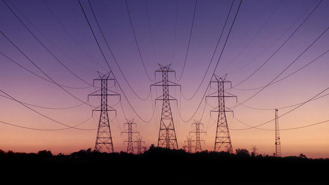 Transmission towers, dusk (Digital Composite) 
