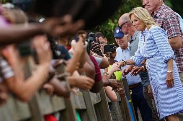 First lady Jill Biden greets residents of Live Oak, Florida 