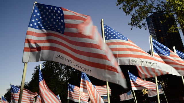 USA flags blowing in the wind 