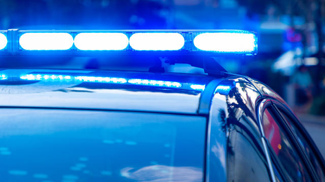 Blue police lights on a car 