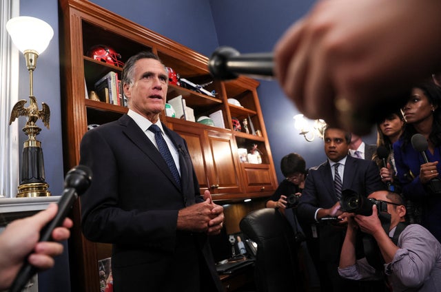 Sen. Mitt Romney faces reporters during a news conference where he discussed his intention not to seek reelection on Capitol Hill in Washington on Sept. 13, 2023.