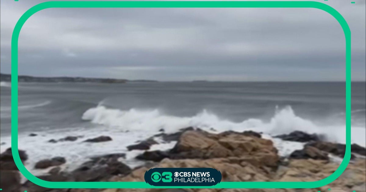 shows choppy waves from post-tropical cyclone Lee in Gloucester, Mass. - CBS Philadelphia
