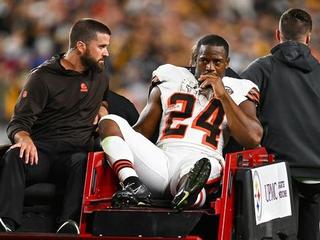 Browns' running back Nick Chubb's injury wasn't shown by ESPN, but you can  hear the exact moment the crowd at Acrisure Stadium saw the replay on the  big screen