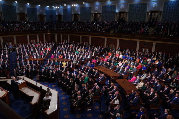 Members of Congress listen as President Biden delivers his State of the Union address at the Capitol on Tuesday, Feb. 7, 2023. 