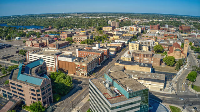 Aerial View of Downtown St. Cloud, Minnesota during Summer 