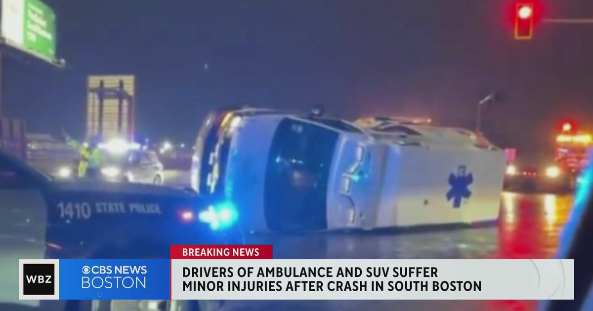 Ambulance rolls over in South Boston crash - CBS Boston