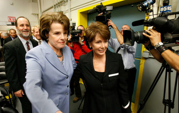 Sen. Dianne Feinstein and Rep. Nancy Pelosi arrive for an event in, San Francisco on Oct. 27, 2006. 