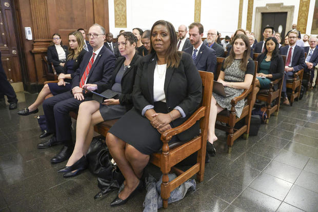 Letitia James, the New York attorney general, appears in court for former President Donald Trump's civil fraud trial on Monday, Oct 2, 2023, in New York. 