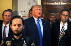 Former President Donald Trump makes a statement at the end the first day of his civil fraud trial at New York State Supreme Court on Oct. 2, 2023, in New York City. 