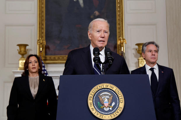 U.S. President Biden makes remarks on the situation in Israel following Hamas' deadly attacks, in Washington 