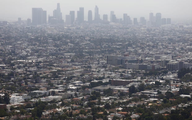 Los Angeles skyline shrouded in smog